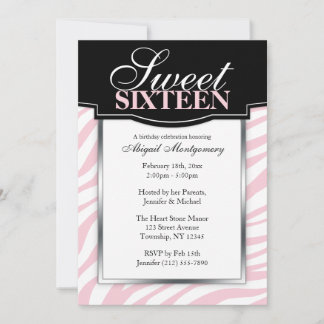 Rosa Zebra Print Sweet 16 Geburtstagseinladungen Einladung