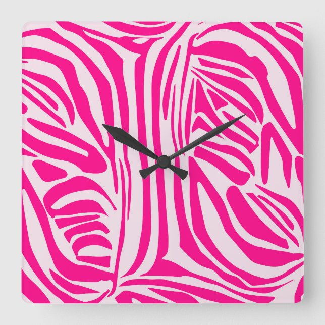 Rosa Zebra Quadratische Wanduhr (Vorderseite)
