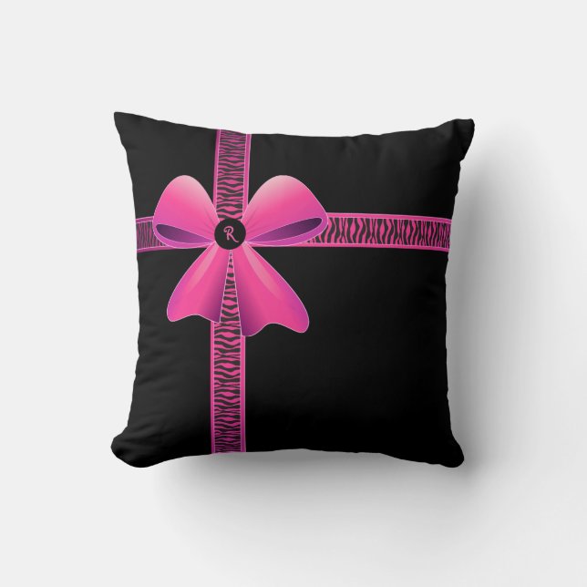 Rosa Zebra Rosa Schleife Kissen (Vorderseite)