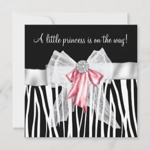 Rosa Zebra Rosa Schwarze Prinzessin Baby Shower Einladung