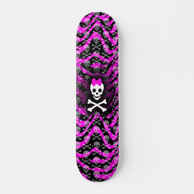 Rosa Zebra Skull Princess Skateboard (Vorne)