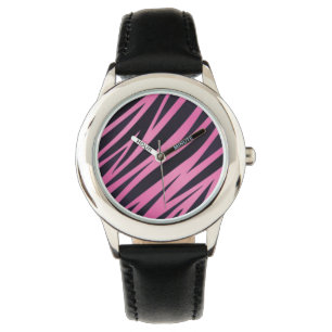 Rosa Zebra Streifen Hintergrund Armbanduhr