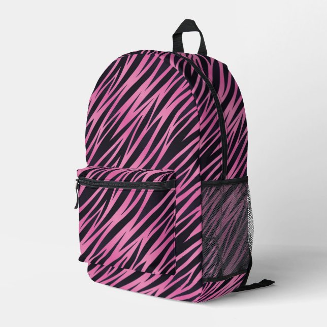 Rosa Zebra Streifen Hintergrund Bedruckter Rucksack (Rückseitige Ecke Rechts)