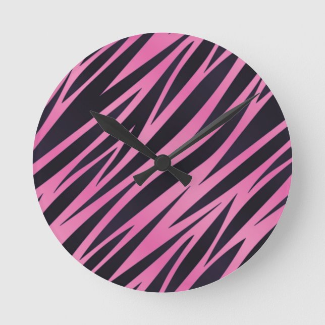 Rosa Zebra-Streifen-Hintergrund Runde Wanduhr (Vorderseite)