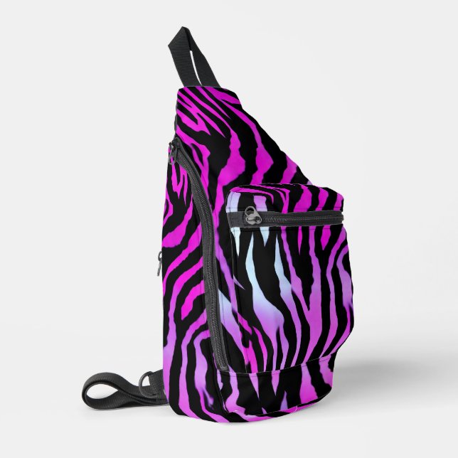Rosa Zebra Tiger Streifen Wilde Tierhaut Muster Crossbody Bag (Linke Seite)