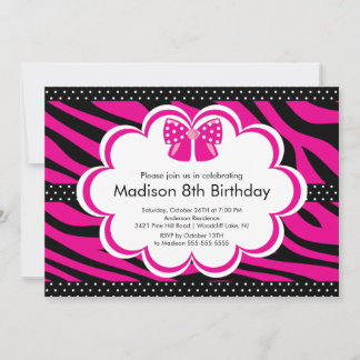 Rosa Zebra Tween Party Einladung