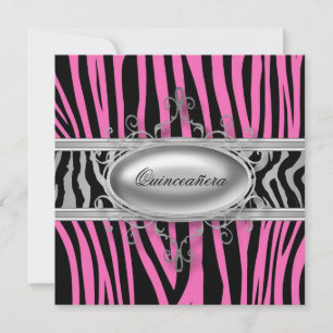 Rosa Zebras Quinceanera Einladung