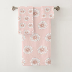 Rosa Zeichnungsillustration Blumenmuster Badhandtuch Set