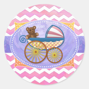 Rosa Zickzack Babydusche Umwickeln Siegel Runder Aufkleber
