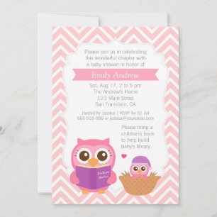 Rosa Zickzack Buch Themed Owl Baby Dusche Party Einladung