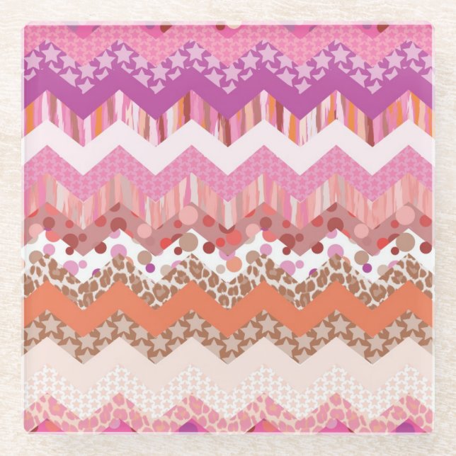 Rosa Zickzack Glasuntersetzer (Vorderseite)