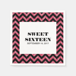 Rosa Zickzack Glitzer Sweet 16 Paper Napkins Serviette
