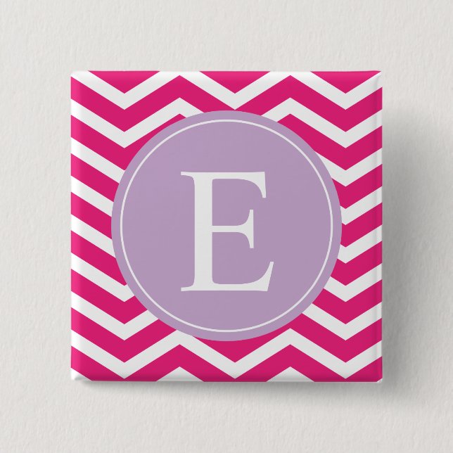 Rosa Zickzack Lila Monogramm Button (Vorderseite)
