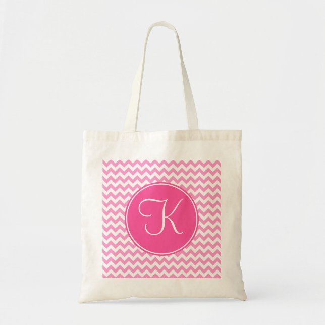Rosa Zickzack mit rosa Monogramm Tragetasche (Vorne)