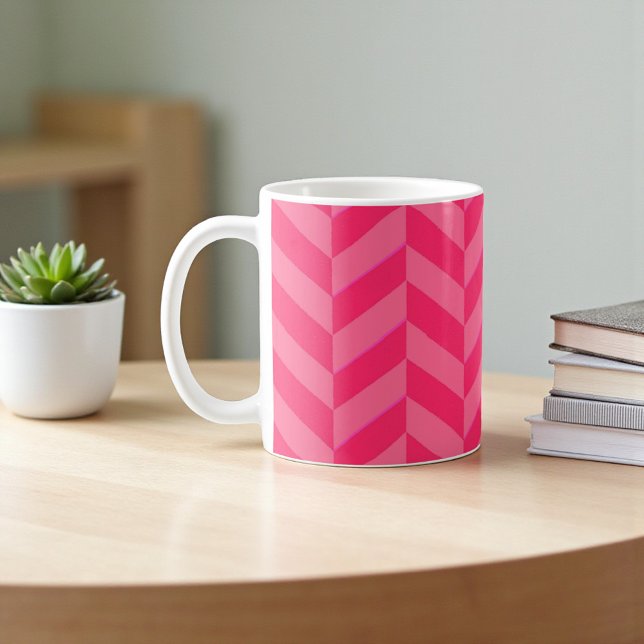 Rosa Zickzack moderner Tee & Tee Kaffeetasse (Pink Chevron Modern Tea & Coffee Mug)