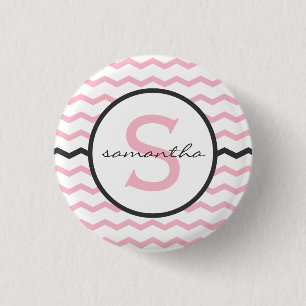 Rosa Zickzack Monogramm Button