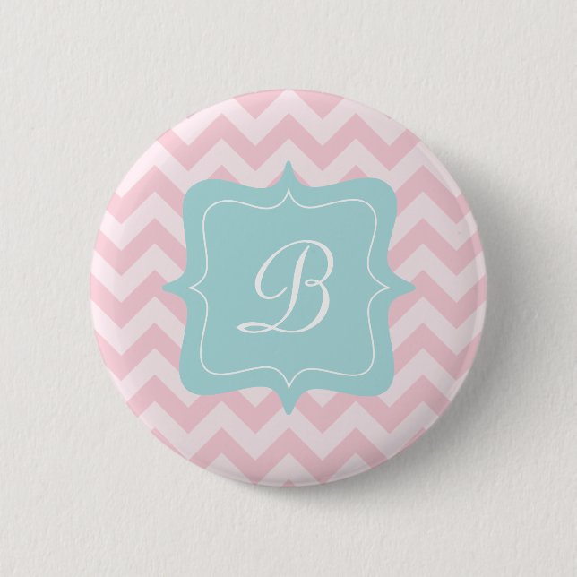 Rosa Zickzack-Monogramm Button (Vorderseite)