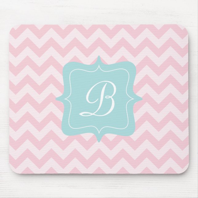 Rosa Zickzack-Monogramm Mousepad (Vorne)