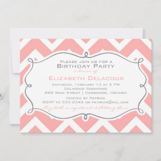 Rosa Zickzack Muster Geburtstagsparty Einladung