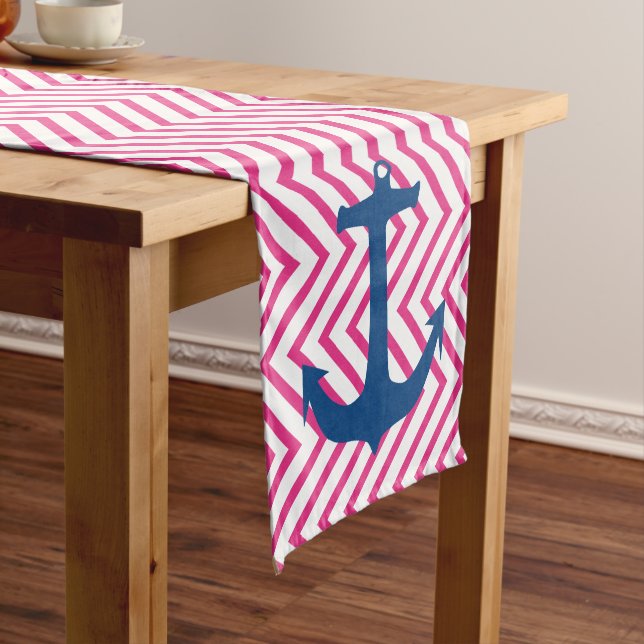 Rosa Zickzack Navy Nautic Anchor Table Runner Großer Tischläufer (Beispiel)
