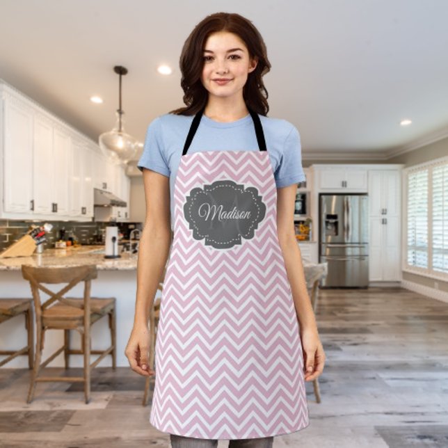 Rosa Zickzack Personalisierte Schürze (Pink Chevron Personalized Apron)