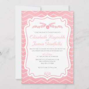 Rosa Zickzack Streifen Hochzeitsempfang Einladung