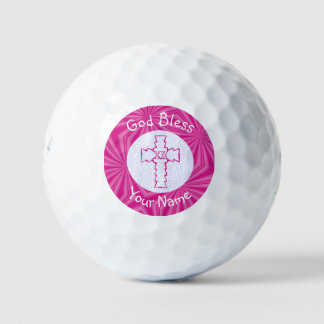 Rosa Zig Christliches Kreuz Personalisiert Golfball