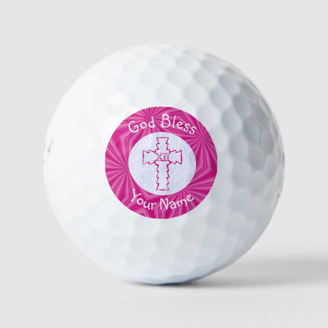 Rosa Zig Christliches Kreuz Personalisiert Golfball (Vorderseite)