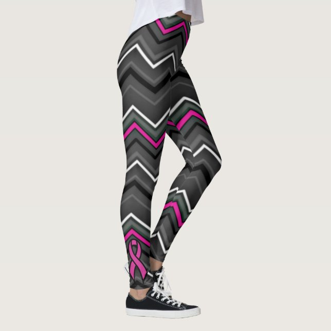 Rosa Zig Zag mit Ribbon...Brustkrebs Leggings (Rechts)
