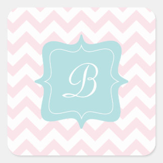 Rosa Zigzag Monogram Quadratischer Aufkleber