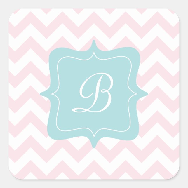 Rosa Zigzag Monogram Quadratischer Aufkleber (Vorderseite)