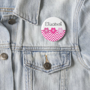 Rosa Zigzag, rosa Zickzack, Wellenmuster, Ihr Name Button