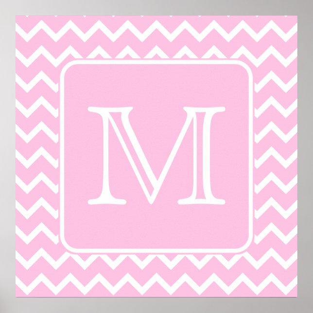 Rosa Zigzags mit benutzerdefiniertem Monogramm. Poster (Vorne)