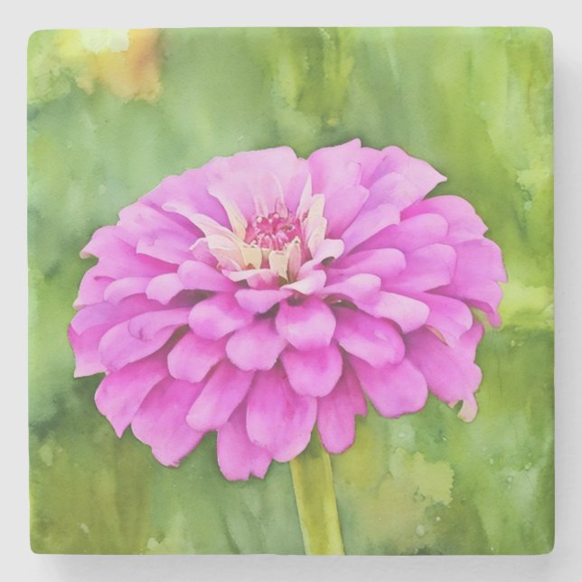 Rosa Zinnia Blume Kunst, Dichtung und Musik Steinuntersetzer (Vorderseite)