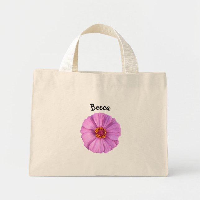 Rosa Zinnia Blume Personalisiert Mini Stoffbeutel (Vorne)