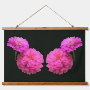 Rosa Zinnien-Blumenpaar Zwillinge Wandteppich Mit Holzrahmen