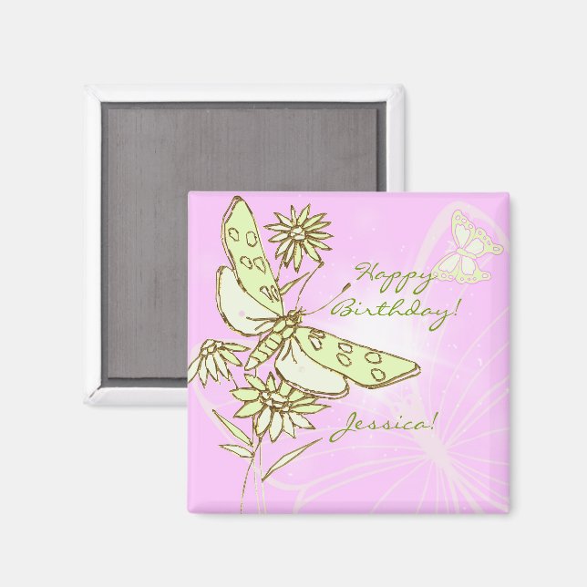 Rosa Zitronen-Limonen-Schmetterling Magnet (Vorderseite/Rückseite)