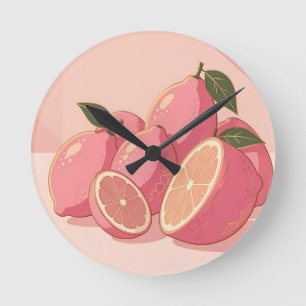 Rosa Zitronen Moderne Weibliche Zitrusfrüchte Runde Wanduhr
