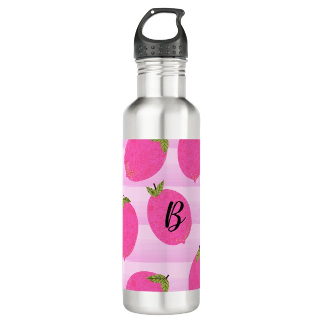 Rosa Zitronen Sommer Früchte Wasserfarben Spaß hel Edelstahlflasche (Vorderseite)