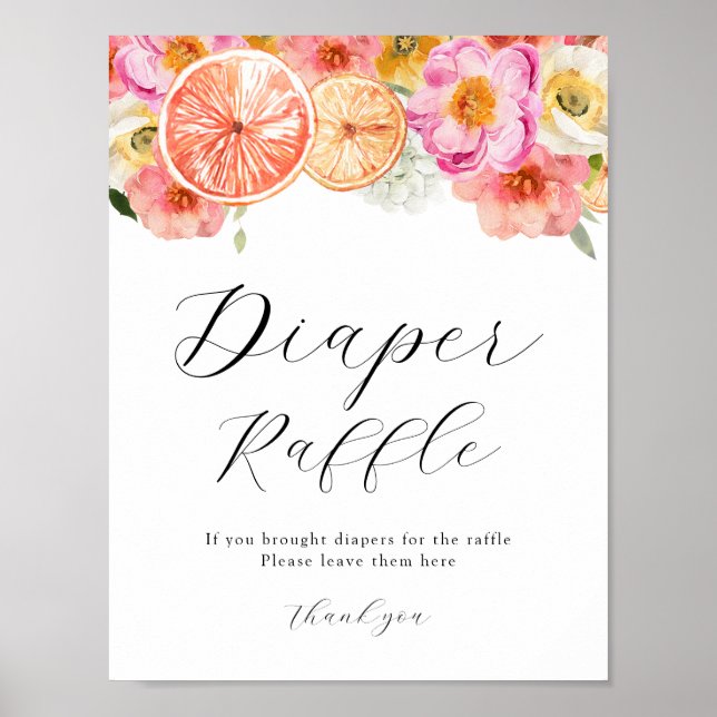 Rosa Zitrusfrüchte Blume Windeln Raffel-Zeichen Poster (Vorne)