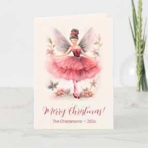 Rosa Zuckerpflaumenfee Vintage-Weihnachtskarte Feiertagskarte