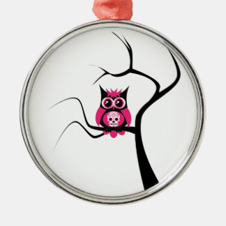 Rosa Zuckerschädel-Eule in der Baum-Verzierung Silbernes Ornament