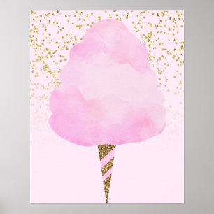 Rosa Zuckerwatte & Gold Glitter Süße Trendige Mädc Poster