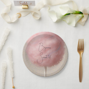 Rosa Zuckerwatte Goldkonfetti Geburtstagsfeier Pappteller