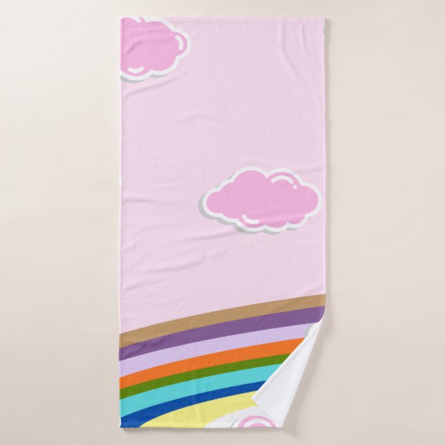 rosa Zuckerwatte-Himmel mit Regenbogen Badehandtuch (Badehandtuch)