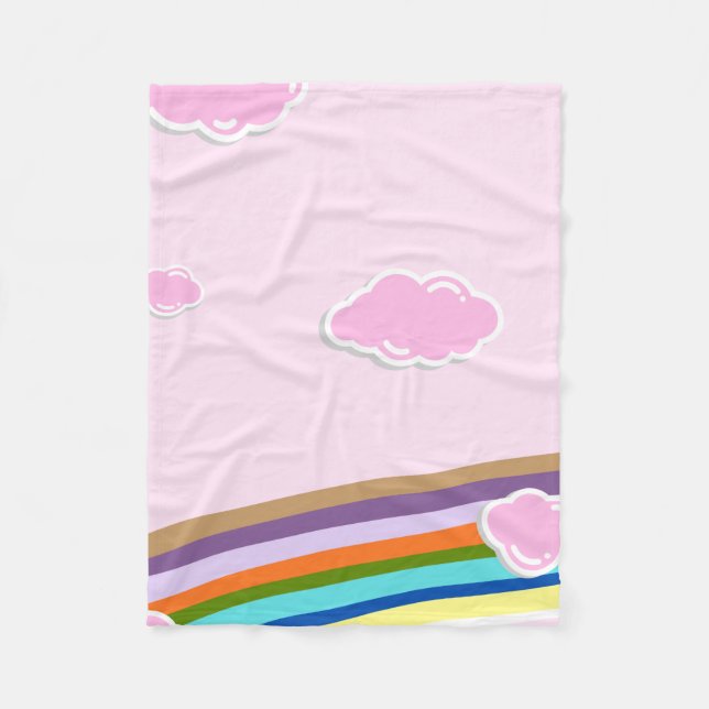 rosa Zuckerwatte-Himmel mit Regenbogen Fleecedecke (Vorderseite)