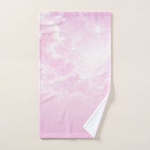 Rosa Zuckerwatte-Wolken Sternenhimmel Badhandtuch Set
