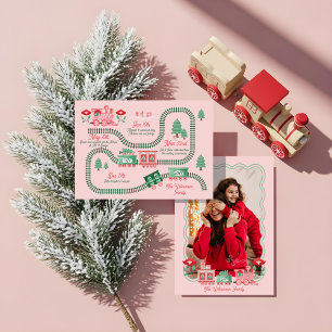 Rosa Zug Weihnachtsbaum Lieferung Foto Jahresende Feiertagskarte