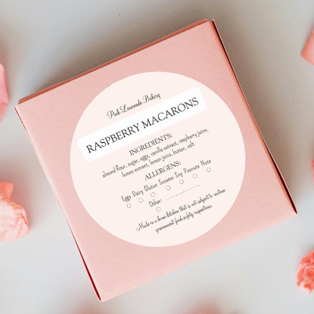 Rosa Zutat und Allergen-Lebensmitteletikett Runder Aufkleber (Von Creator hochgeladen)