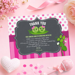 Rosa Zwei Erbsen in einer Schote Baby Shower Zwill Dankeskarte